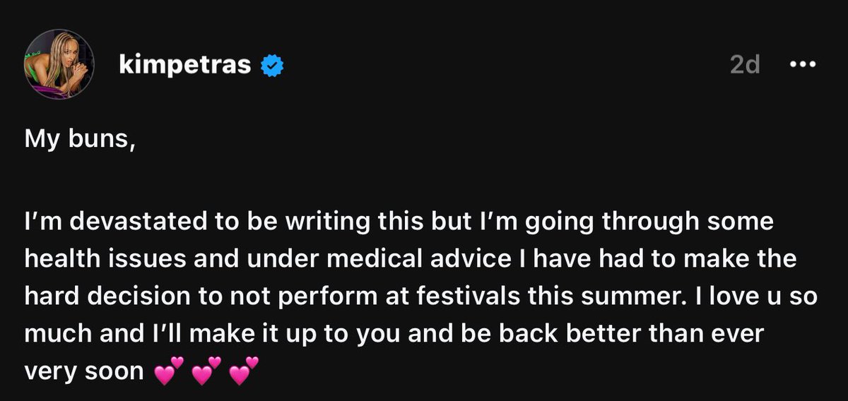 take all the time you need. we love you @kimpetras !!