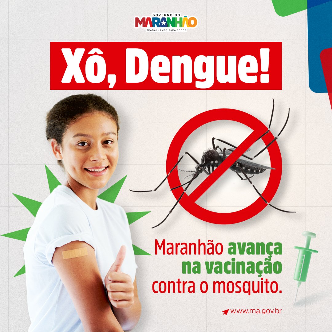 🦟 Dengue aqui não! 💉 A @saudegovma reforçou a vacinação contra a dengue no estado, com a vacinação de pessoas de 10 a 14 anos, que concentra a maior proporção de hospitalização pela doença.