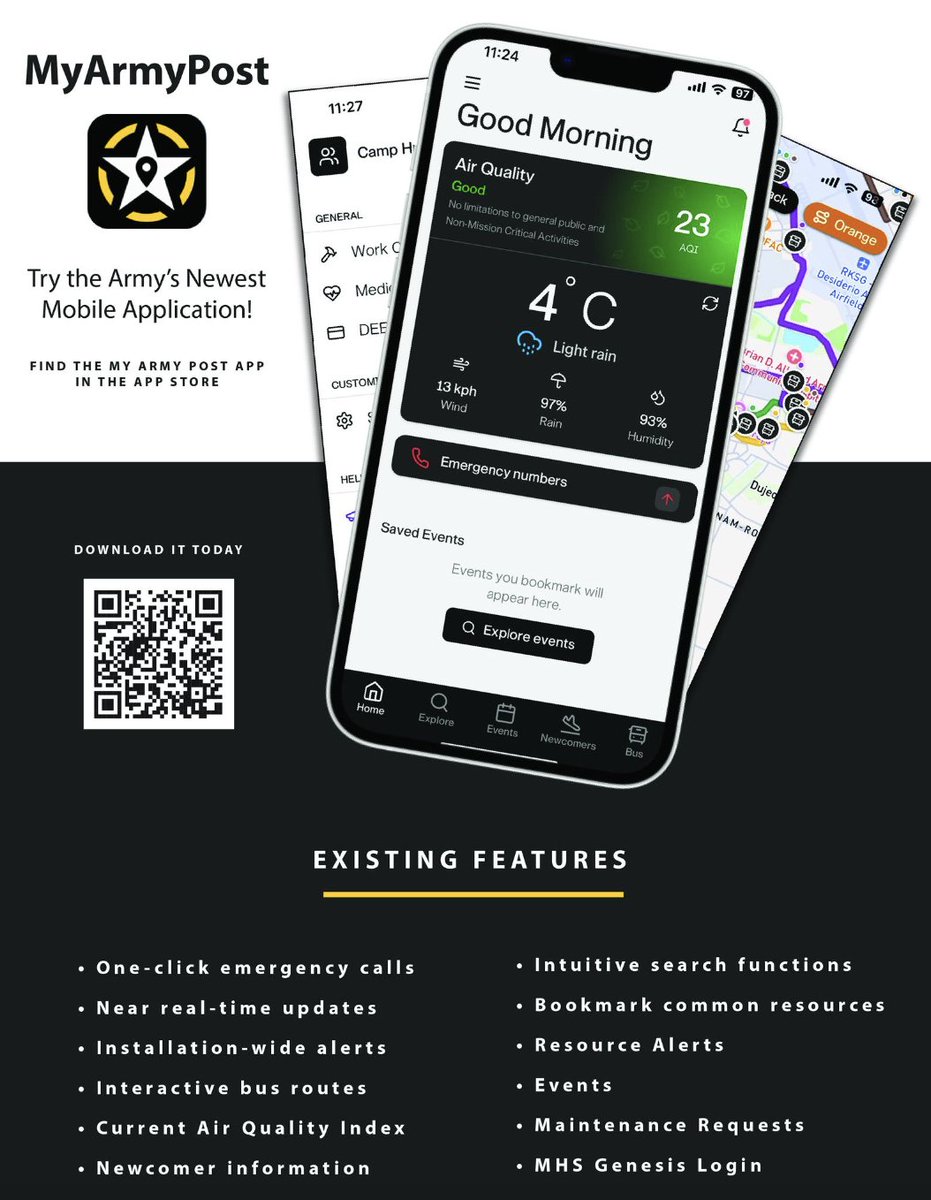 PCSing is starting to get easier with the new My Army Post app. Among the initial features are weather updates and ready access to emergency phone numbers & resources on & off post. Search “My Army Post” in the app store. @USAGHumphreys | @USAGDaegu | @FtMeadeMD