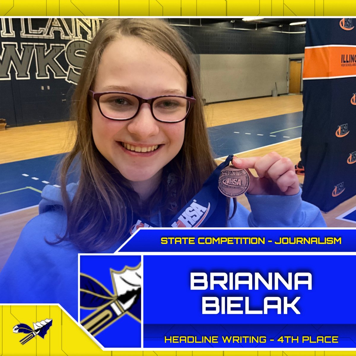 Congratulations to Brianna Bielak for earning 4th Place in Headline Writing at the state competition in journalism! She is the first student in the history of Crete-Monee High School to accomplish this! #GoWarriors