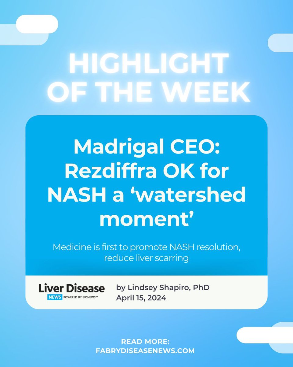 Here is this week's most-read article featured on our website.

Rezdiffra's historic approval is an important development for patients in the NASH community, said Madrigal CEO Bill Sibold.

buff.ly/49F3nDf 

#LiverDisease #LiverDiseaseAwareness