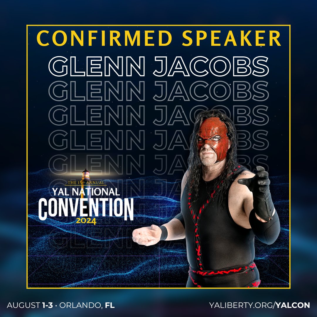 🚨 Speaker Announcement! Mayor Glenn Jacobs, aka 'Kane' from WWE, takes the main stage at the YAL National Convention! #YALCON24 🔗yaliberty.org/yalcon