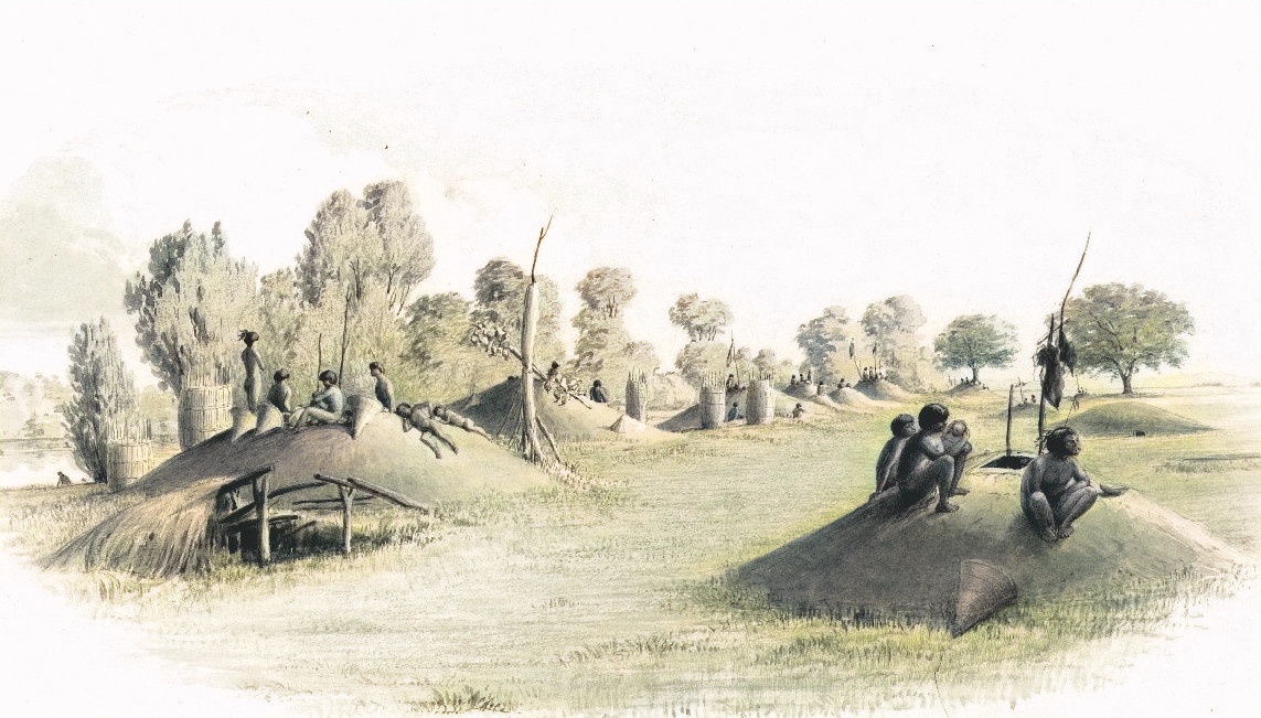 California once had over a thousand mounds but all but a few have been destroyed. This is a 1905 illustration by Brown of the Patwin Village Mounds at Monroeville, Cal. A 1905 newspaper article wrote: '... the Indian population In Yolo county and all through the great central…