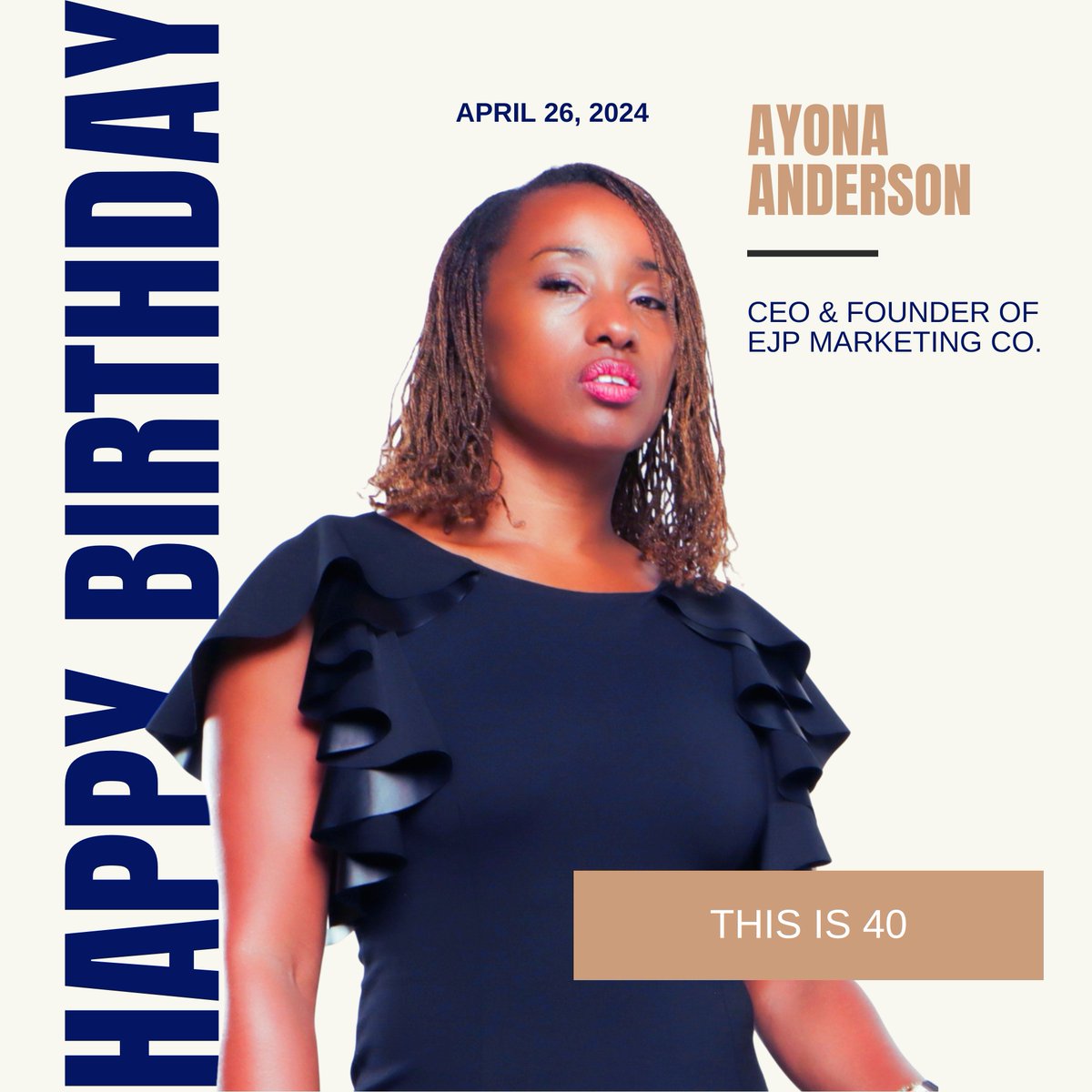 Join us in wishing our CEO and Founder, Ayona Anderson, a happy birthday!

May this year bring you more personal and professional success and happiness!

#EJPMARKETINGCO #socialmediamarketing #PRfirm #digitalmarketing #WBE #EJP