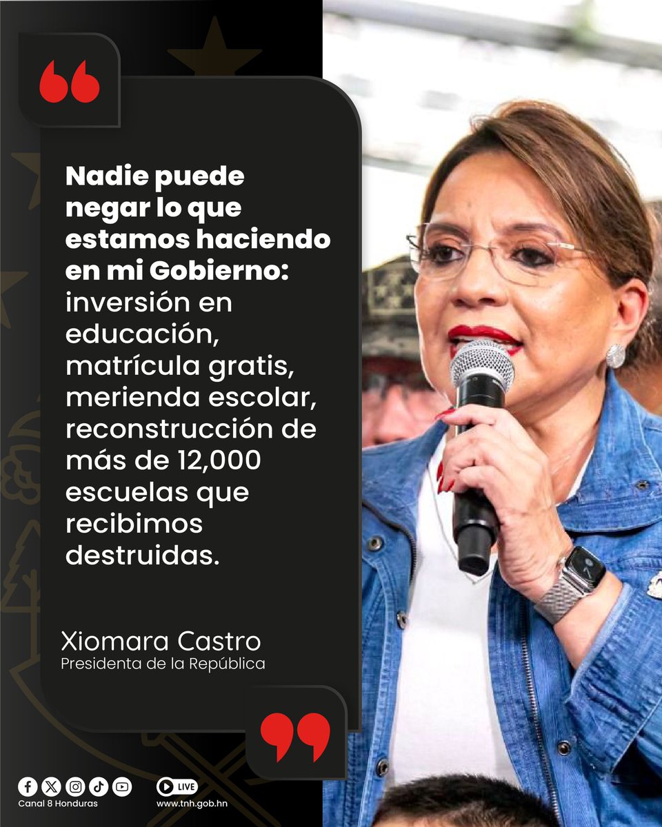 #Canal8 | 🟢👩🏻‍💼 La mandataria de la República, @XiomaraCastroZ, enfatizó que nadie puede negar el trabajo que ha realizado su Gobierno. #Honduras #XiomaraCastro #Educación #Salud #Infraestructura #Canal8