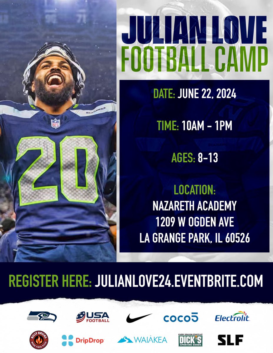 That time of year again! My 4th Annual Youth Football Camp is coming June 22nd. Let’s have some fun. Sign up using link in bio! 🏈

Boys and Girls welcome
Ages: 8-13
Time: 10am-1pm
Date: June 22nd, 2024
Location: Nazareth Academy