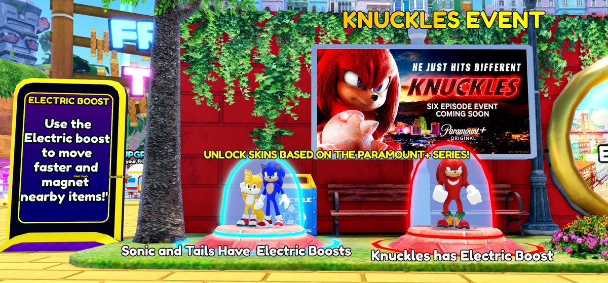 Have you obtained the exclusive Paramount+ Sonic, Tails and Knuckles skins in #SonicSpeedSimulator on #Roblox yet 🤨? If not, play now and complete challenges in City Escape 🌇 to unlock all of the NEW skins👉 roblox.com/games/90498404…