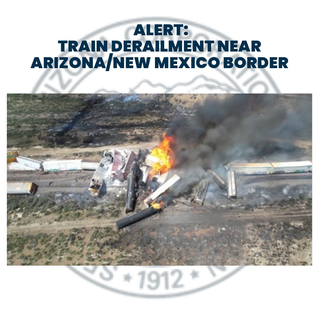 Update: It has been determined that the BNSF train derailment occurred on the New Mexico side of the railroad track. Fire officials have closed the area to the public due to the volatility of the tank cars. The site is south of i-40, eastbound lanes are closed at MP 357