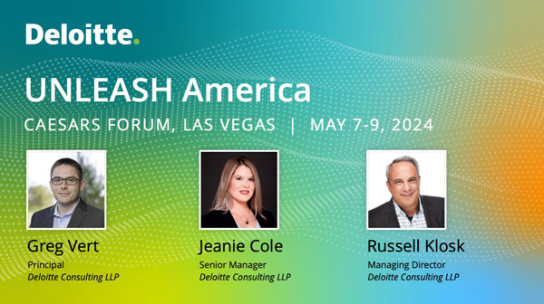 Don’t miss Deloitte’s many speaking sessions at #UnleashAmerica May 7–8 in Las Vegas! Proud to see our #HRTransformation leaders in the spotlight. deloi.tt/3Qn56Gu
