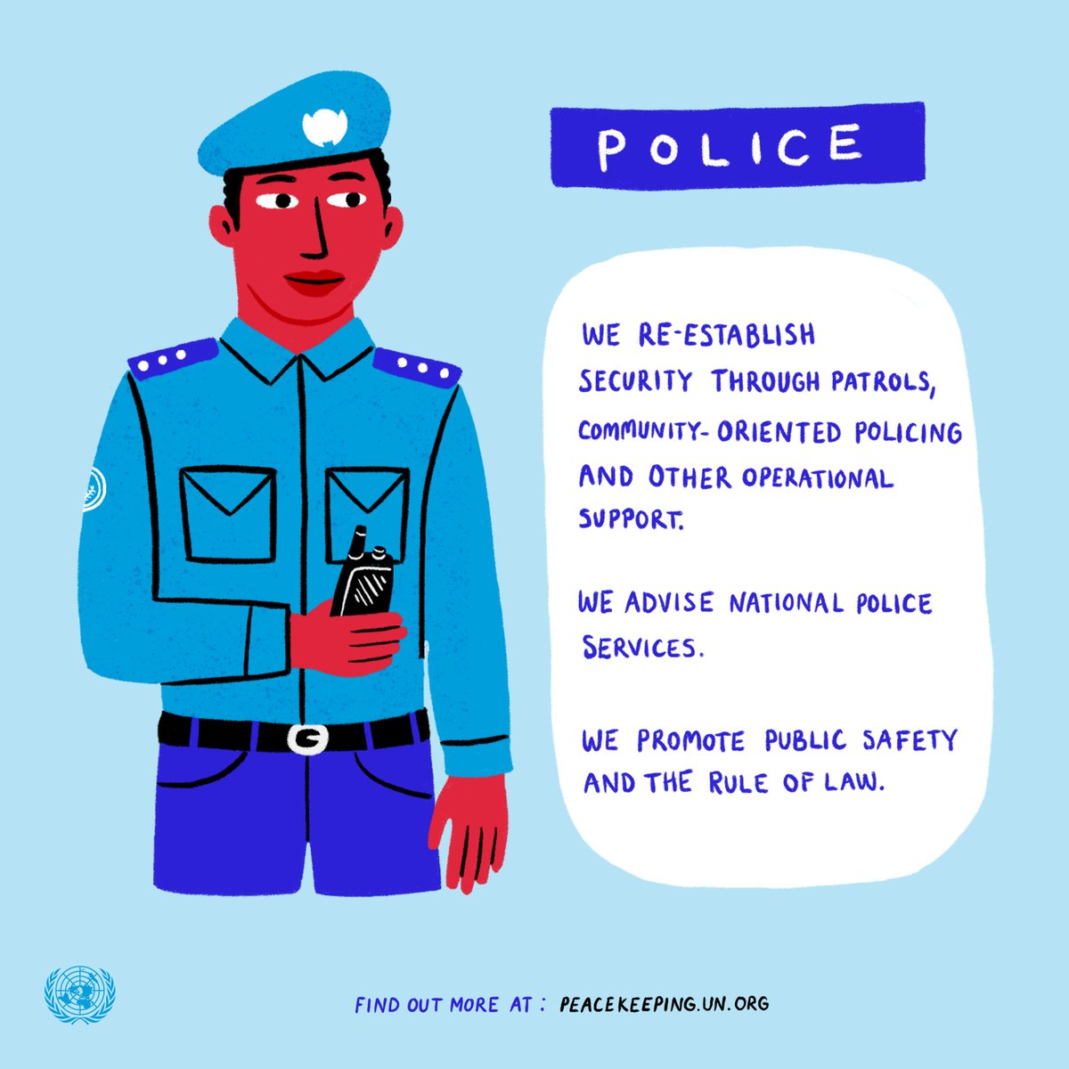 Since the first 🚨 @UNPOL deployment in 1960, tens of thousands of women & men police officers from 130+ countries have brought together their policing expertise to protect populations. Here's what they do👇