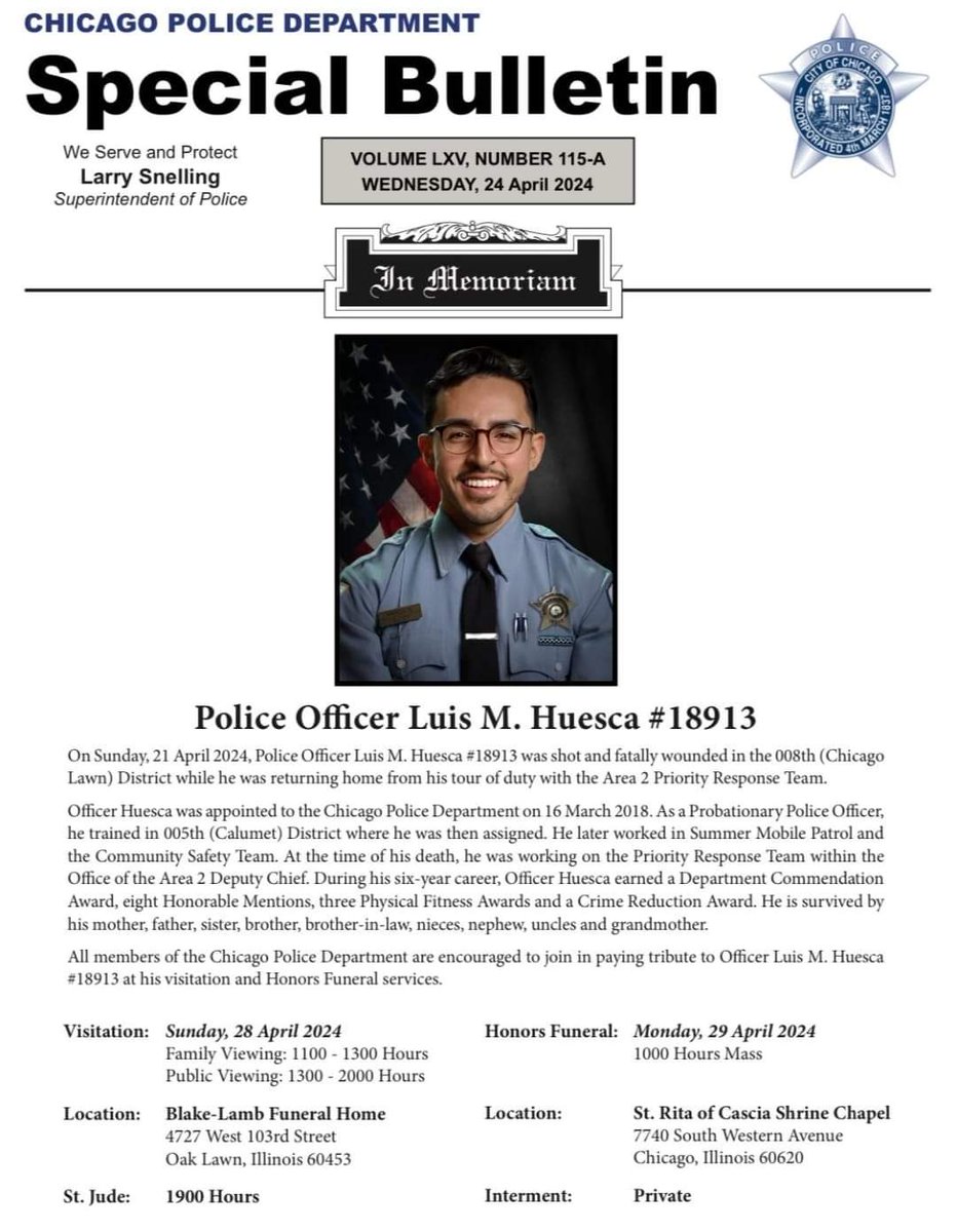 Some information regarding Luis Huesca's funeral and a vigil.

#Chicago