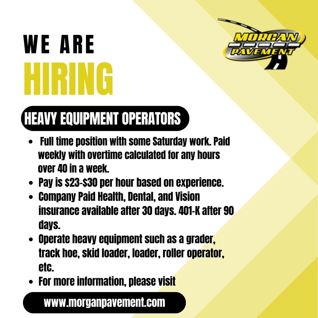 We are hiring! For more information, please visit morganpavement.com or go to the link in bio.

#MorganPavement #corevalues2024 #safety #nowhiring #utahhiring #northernutahhiring #jobapplication #utahjob