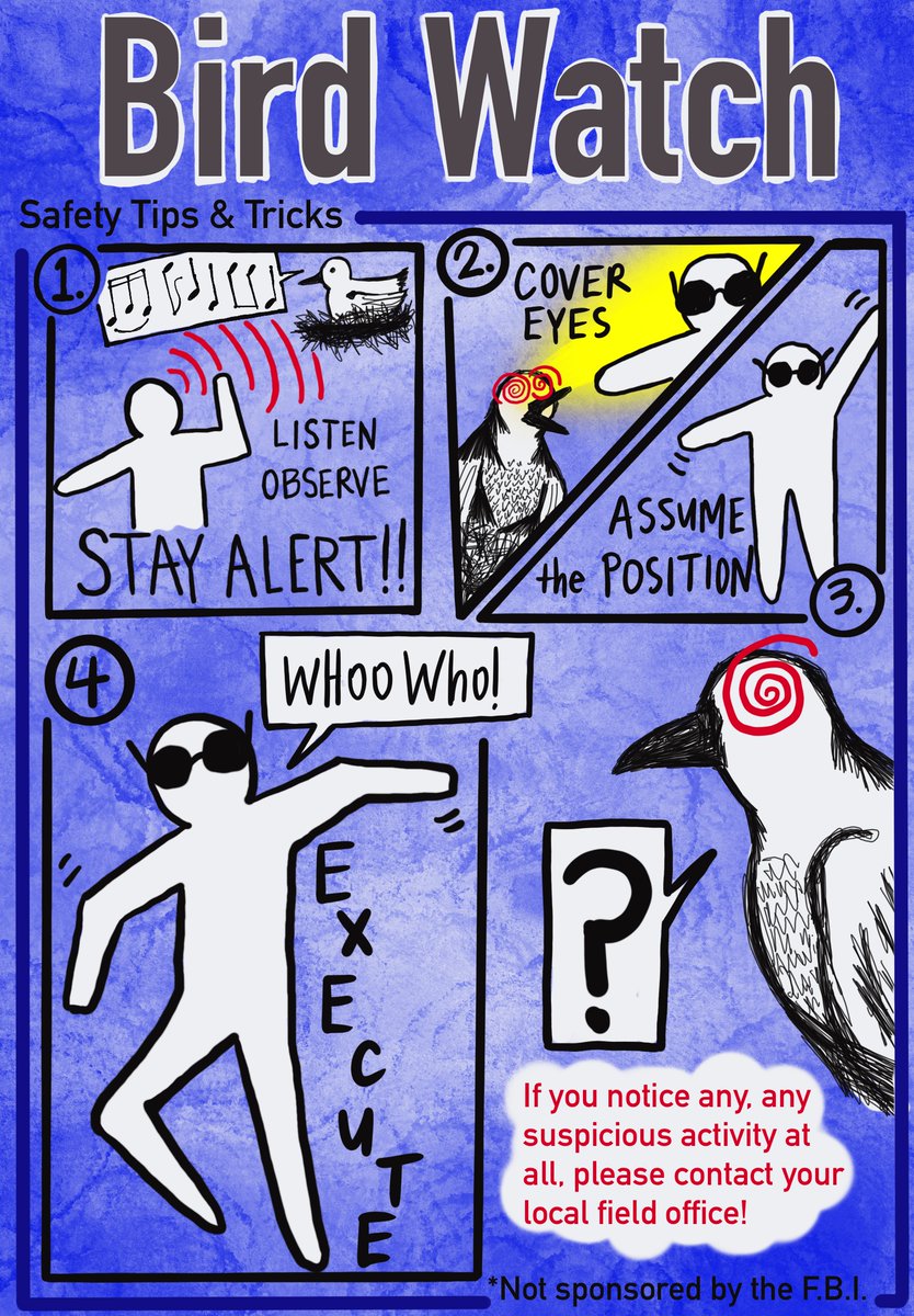 Birds: the #1 threat to museums! If you see a bird: 1. Remain calm. 2. Assume the nonthreatening pose of the greater flamingo. 3. Begin nonthreatening bird calls. Remember: a bird attack could come at any time! Listen now to the pilot episode of #Heist!