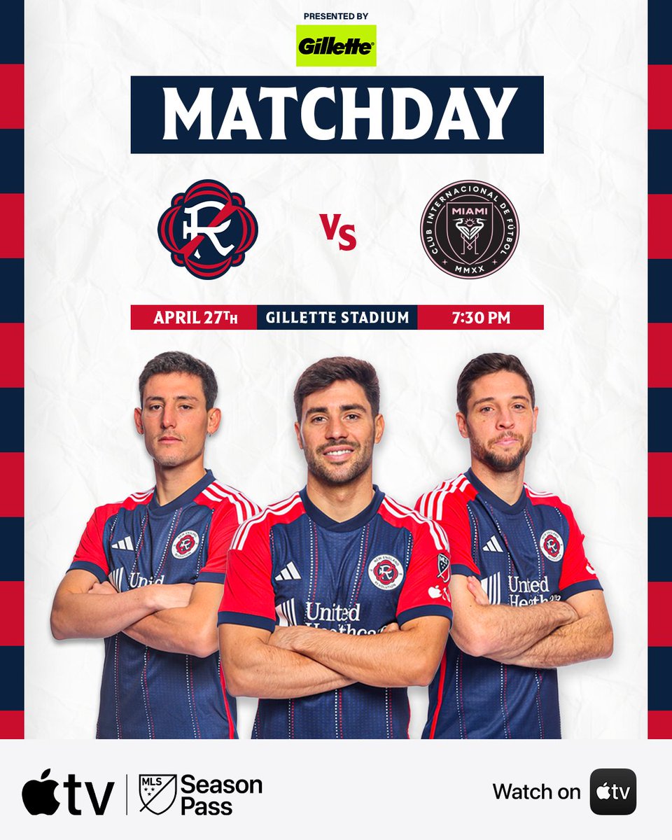 Packed house. Let's Bring the Fight! 🔵🔴 🆚 @InterMiamiCF 🏟️ @GilletteStadium ⏰ 7:30pm ET 📺 Watch Live on @AppleTV | apple.co/44hul2P 📻 @Country1025WKLB, @NossaRadioUSA #️⃣ #NEvMIA | #MLSSeasonPass 🤝 @Gillette