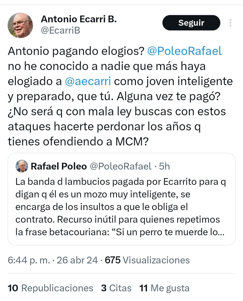 La cachetada que le acaba de dar El papá de Ecarri a Rafael Poleo en Twitter jajajajaj madre santa 🤣🤣🤣