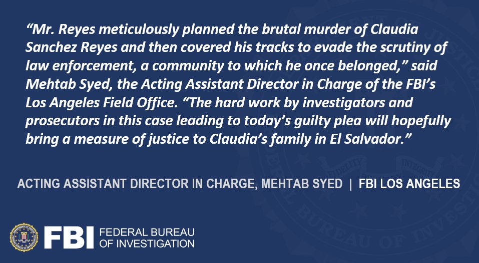 #ICYMI A former federal employee, Eddy Reyes, pleaded guilty to a federal kidnapping charge for plotting to abduct and kill his estranged wife, who was strangled to death in 2016. @usao_losangeles Details: justice.gov/usao-cdca/pr/e…