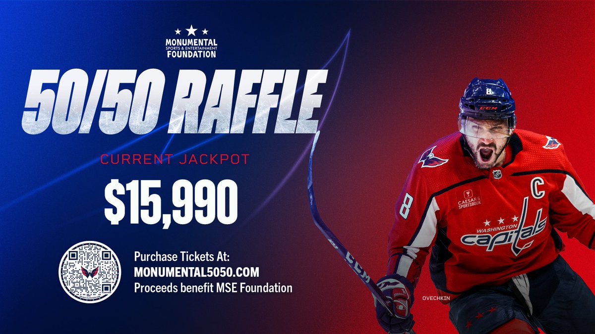 Our @Capitals 50/50 Raffle Early Bird Prize winner is SS-1014665. There's still time to win half of tonight's jackpot which is currently $15,990. Get your tickets now at Monumental5050.com #ALLCAPS