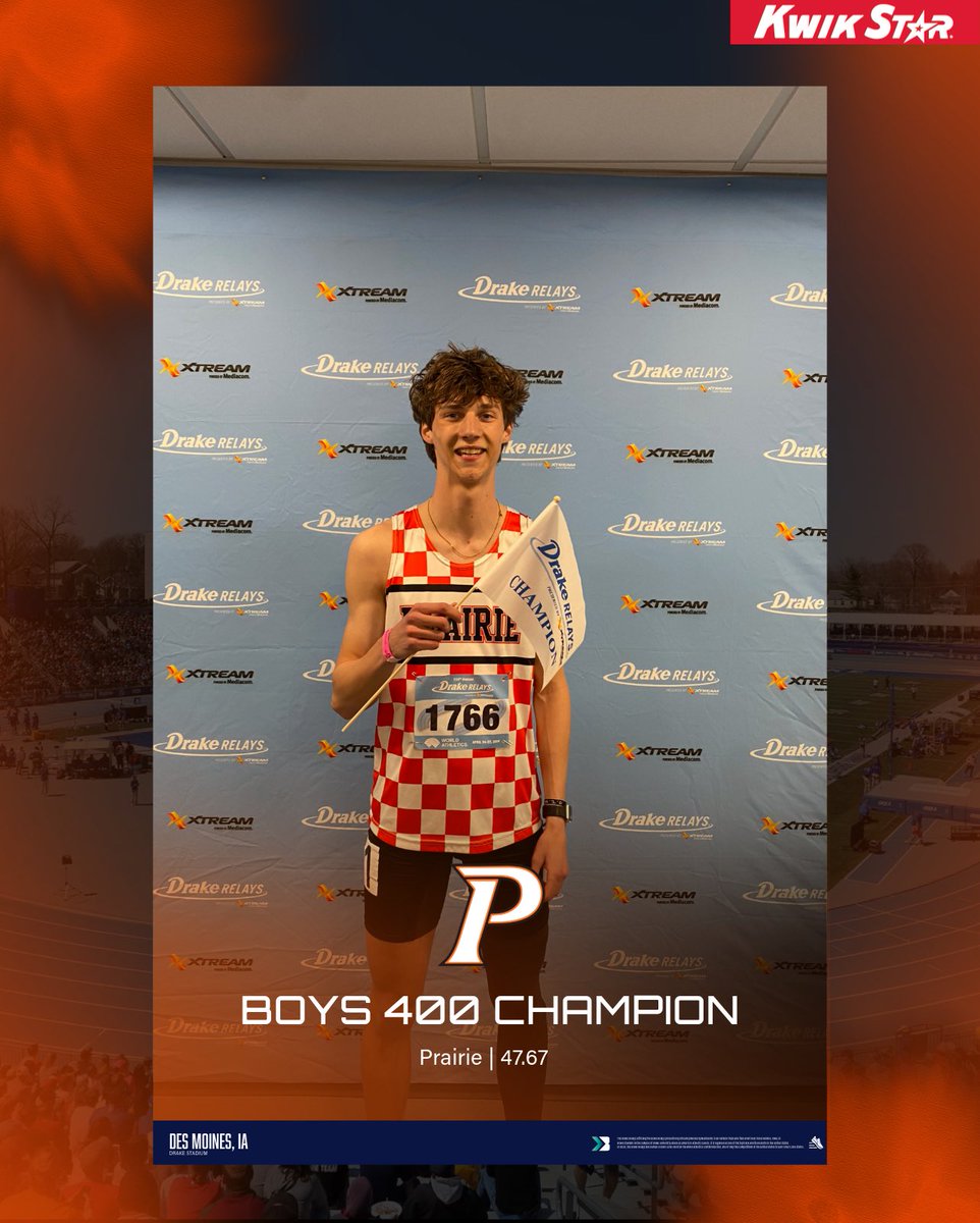 𝐃𝐑𝐀𝐊𝐄 𝐑𝐄𝐋𝐀𝐘𝐒 𝐁𝐎𝐘𝐒 𝟒𝟎𝟎 𝐂𝐇𝐀𝐌𝐏𝐈𝐎𝐍 🔥 Jackson Johannes of CR Prairie wins the Boys 400 out of Lane 1, 47.67 🔥