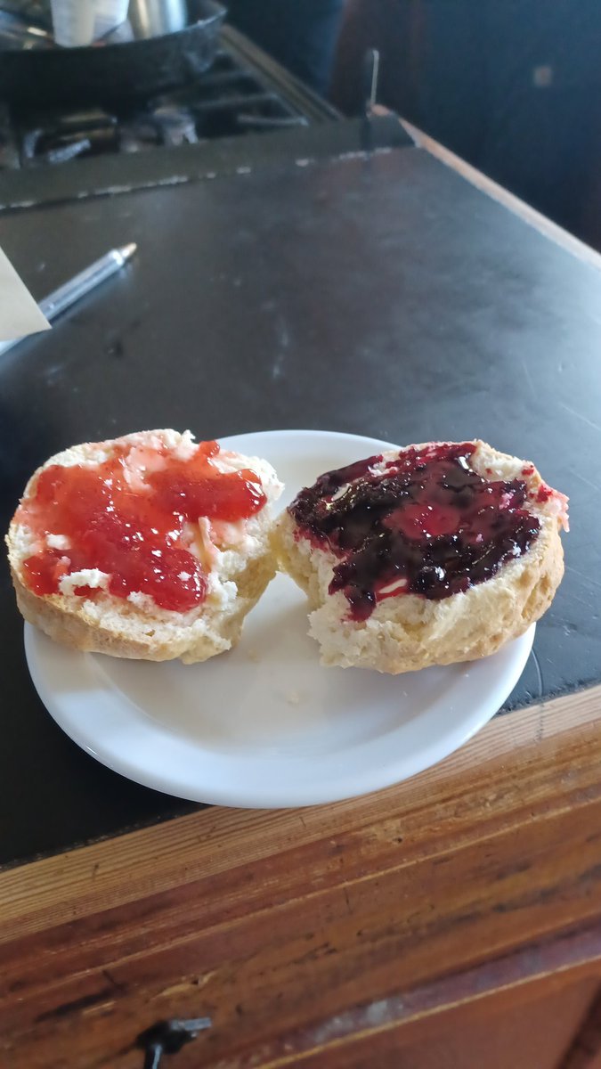 My dilemma, homemade strawberry or homemade blackcurrant (scones courtesy of Grim Indoors) Scones allowed before a night shift!