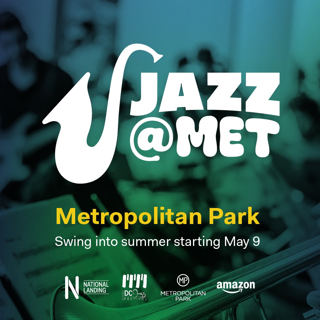 Jazz @ Met returns May 9 with our free, weekly concert series in partnership with DC Jazz Festival! 🎶! Ease into the evening with musical performances every Thursday at #MetPark 🎷🌆. 🔗 Learn more: bit.ly/3w05u6U #NationalLanding #LoveNationalLanding