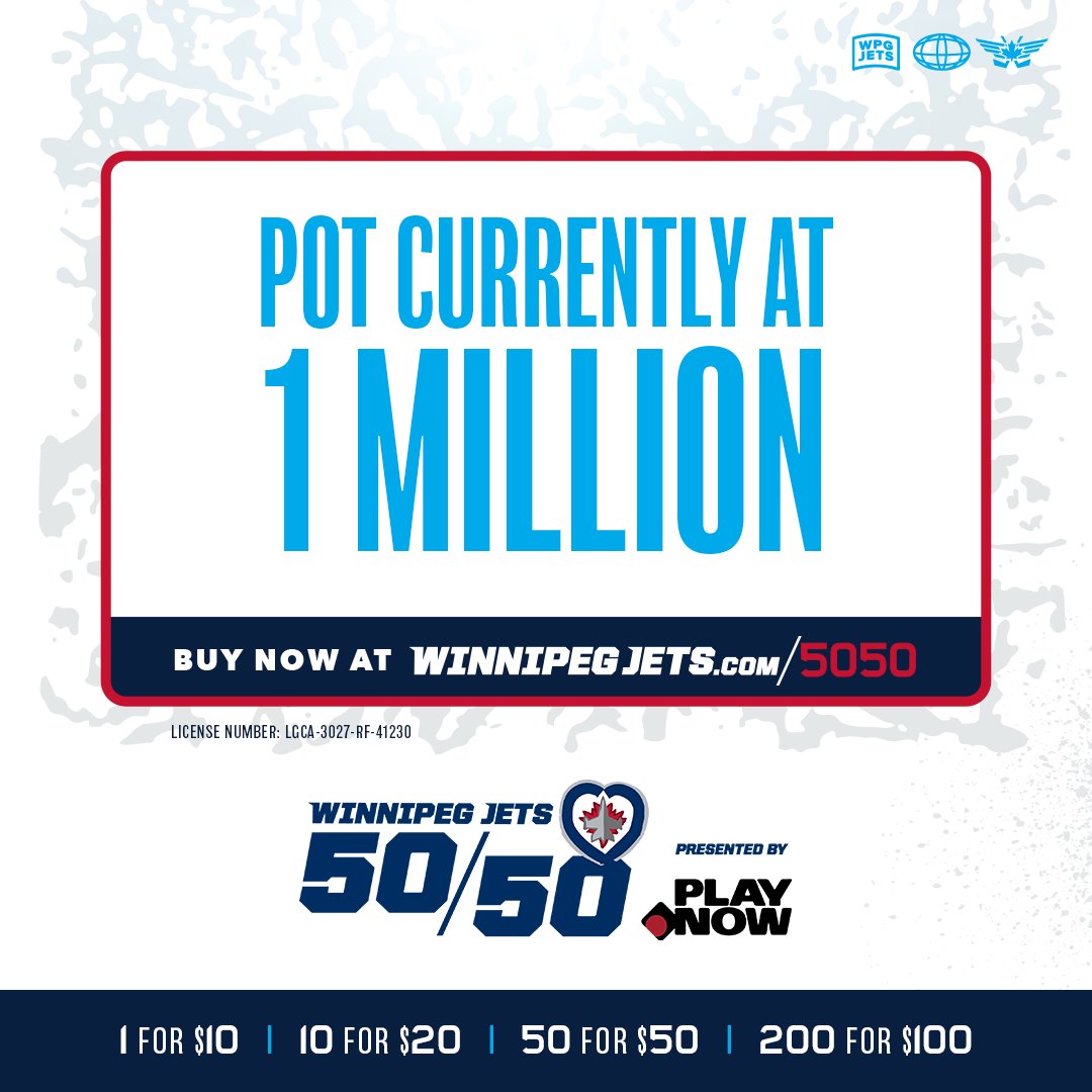 🤑 💰 1 MILLION DOLLARS 💰 🤑 Play @NHLJets 50/50 Presented by @PlayNowManitoba now! Buy: bit.ly/3flPaER
