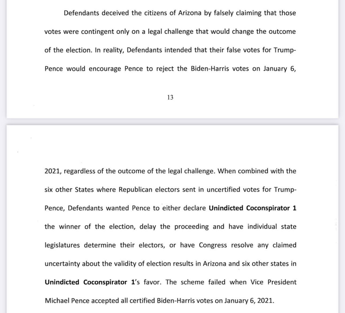 These texts were among documents Chesebro handed over to state prosecutors, not only in Michigan, but also Arizona, as part of his cooperation in ongoing criminal probes. In Arizona, Chesebro clearly among unindicted co-conspirators & this part of indictment notable in context: