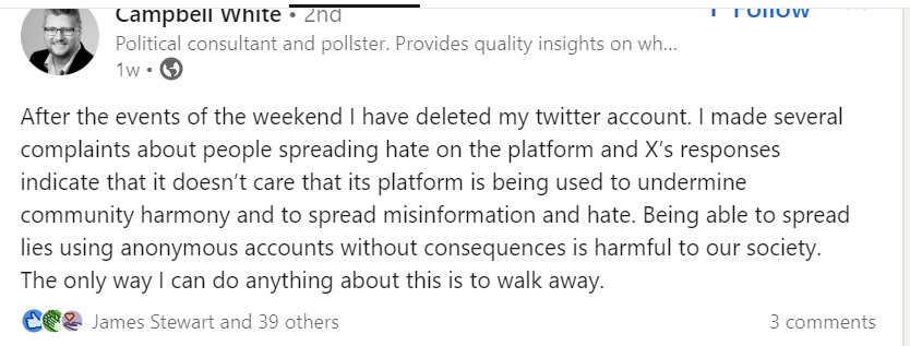 Just noticed @DrCampbellWhite has deleted his account, explanation here linkedin.com/feed/update/ur… (Would not have blamed him either if it was in disgust with poll deniers.)