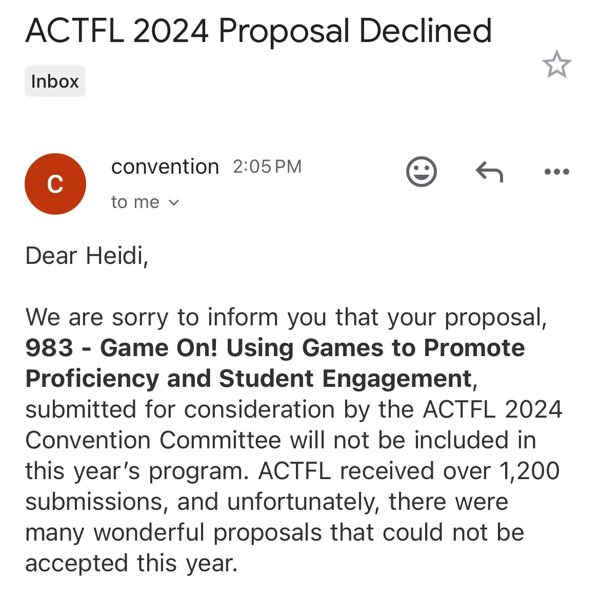 Typically I only share about my acceptances, but we need to normalize both celebrating the joy of acceptances and the disappointment of rejections. #langchat #actfl24