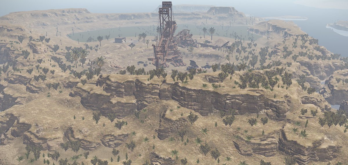 Day 13:
@playrust 
Excavator Island - I've isolated the excavator to encourage similar gameplay as Oil Rigs. 🤘
Topo will spawn forested palm trees around the cliffs. 🌴
#thejungle