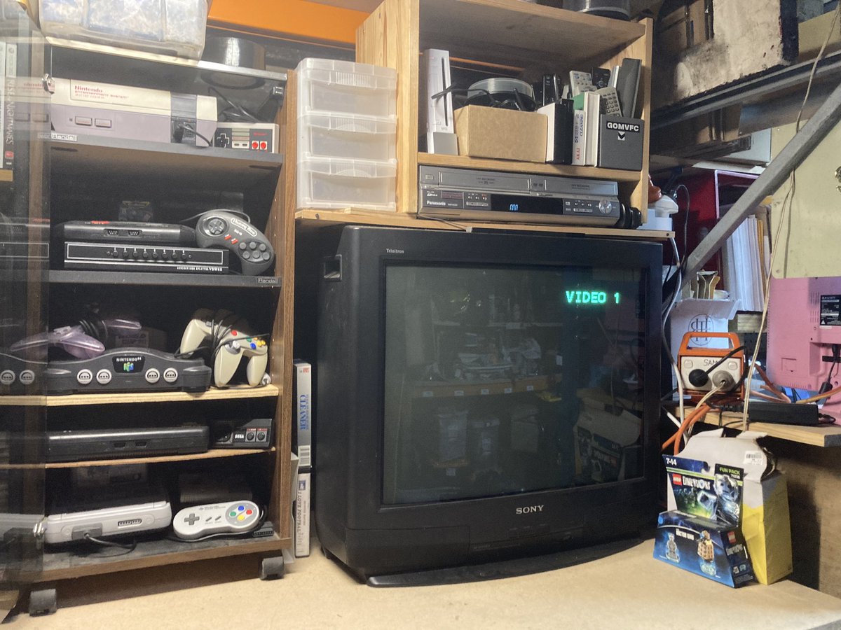 Game_Scrounger's tweet photo. Finally got my Sony Trinitron hooked up in the shed either my old school consoles. Bliss! https://t.co/zW7WsR0v9a