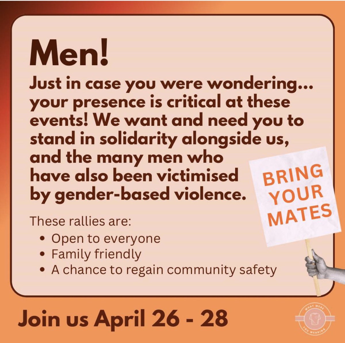 To the men asking me “well what are you doing about it?” I’m turning up & being part of the solution not the problem I’ll be speaking at the Melbourne rally tomorrow I know there are many men horrified at the scale of women killed by male violence, please join me this weekend