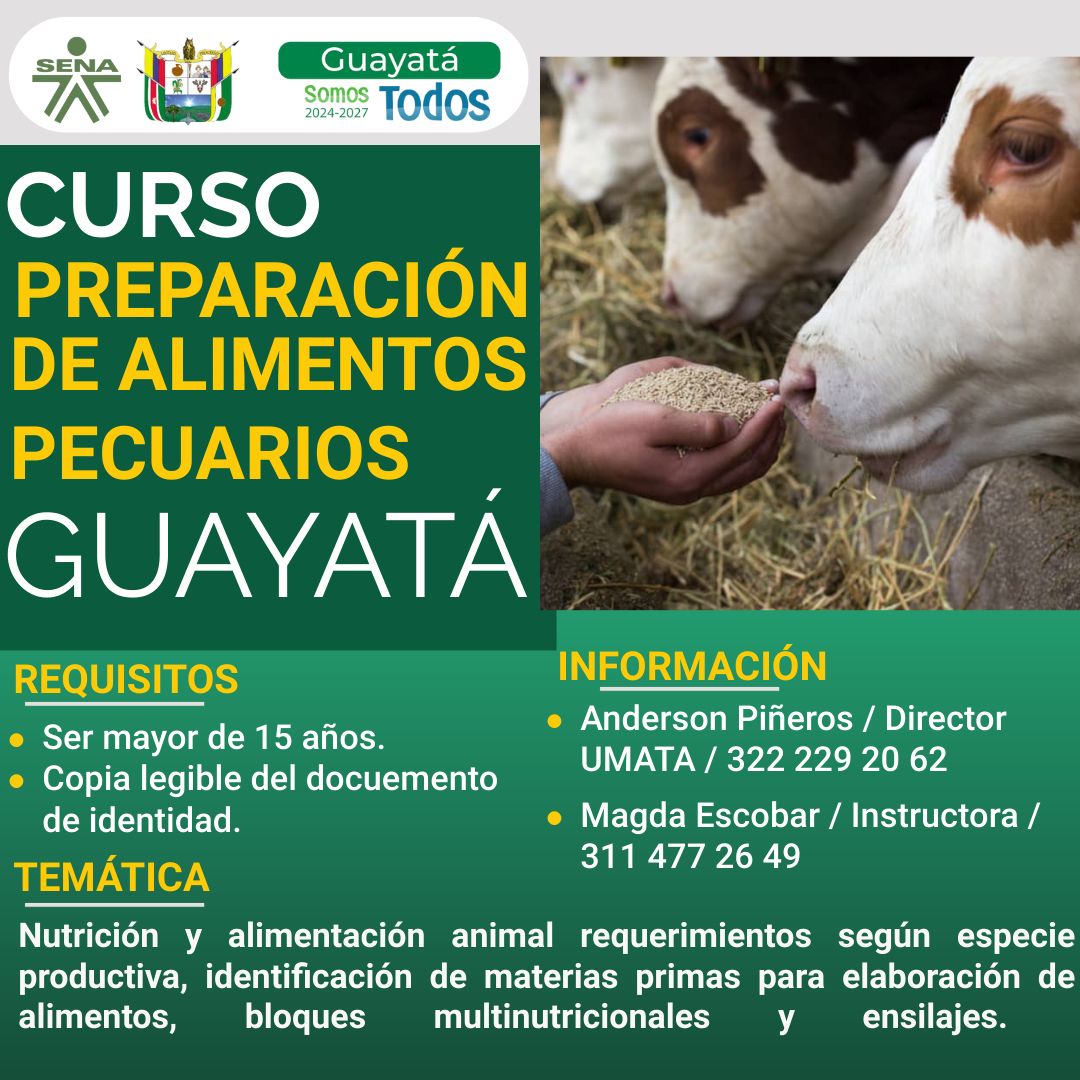 ¿Te interesa el mundo de la ganadería y quieres mejorar la calidad de la alimentación de tus animales? ¡Este curso es para ti! 📷📷📷 #guayatásomostodos
