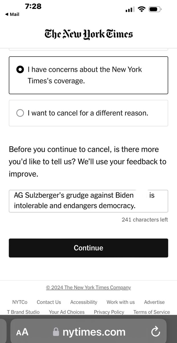 Goodbye, <a href="/nytimes/">The New York Times</a> 
Subscriber since 1969 
Not again until Sulzberger is gone