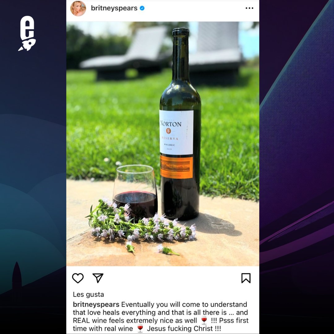 👩🏼 La cantante pop Britney Spears compartió en su Instagram la foto de un vino Norton.

🍷'Pss primera vez con vino de verdad', agregó Britney
#BritneySpears #VinoArgentino #Argentina  #Espectaculos #estratosferaNews