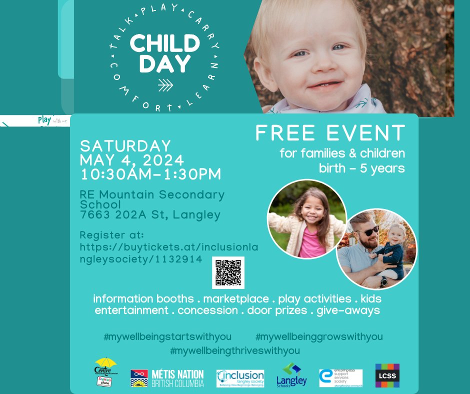 Come join us next Saturday for this free family-friendly event! There will be great activities, info booths, entertainment,- free tickets are still available: bit.ly/ChildDayMay2024 See you next weekend! #ChildDay #community #mywellbeingstartswithyou #mywellbeinggrowswithyou