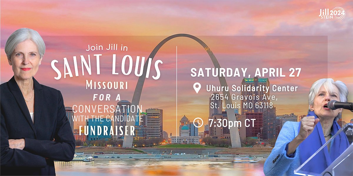 Join me in St Louis this Saturday April 27 to demand a real choice for voters who want an economy that works for working people, an end to endless war and genocide, and a livable future for our children! RSVP and spread the word: jillstein2024.com/solidarity_cen…