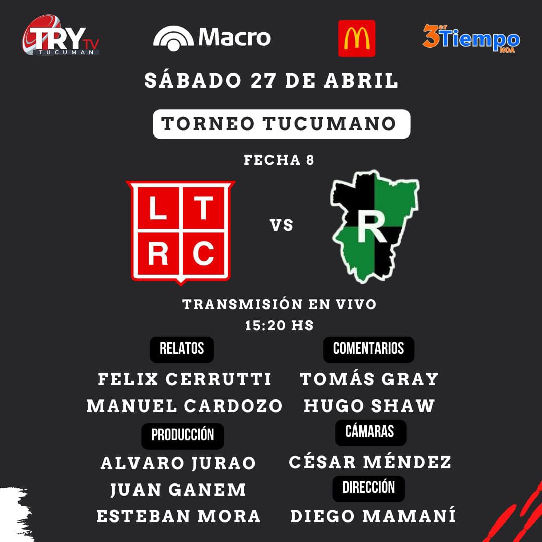 Este sábado, desde las 15:20, transmitiremos el clásico de la octava fecha del Anual Tucumano, entre Los Tarcos y Tucumán Rugby. @Tarcosrugbyclub y @TucumanRugby . Podes verlo en vivo por el Canal de YouTube de Try TV Tucumán, o desde este link: 👇🏻

youtube.com/watch?v=tqeWZy…