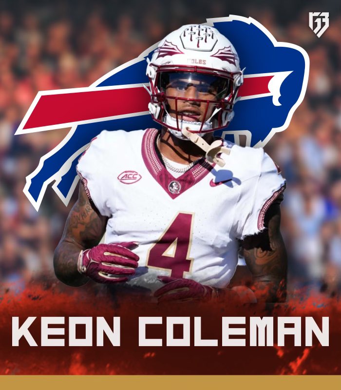 Keon Coleman from @FSUFootball is an ABSOLUTE BULLY on the field. He played basketball at Michigan State and it makes sense because when you throw him a jump ball he dunks on every DB he faces. #BillsMafia will love this guy and Josh Allen gets to help mold him.