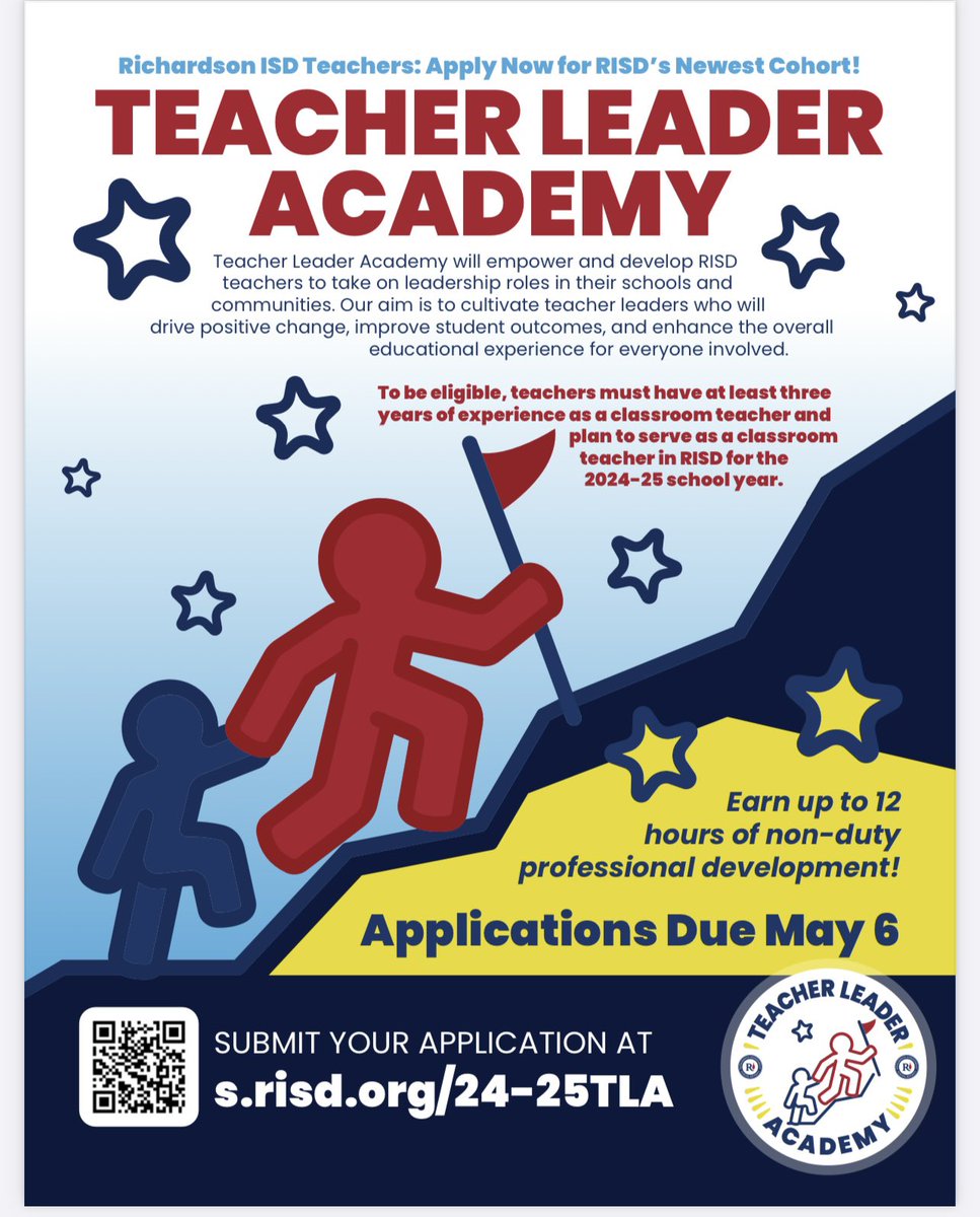 RISD Teachers! Apply today! The TLA cohort is perfect for teachers who want to be trailblazers as we improve student outcomes for every child, every day! #risdleadandint #risdweareone #risdbelieves