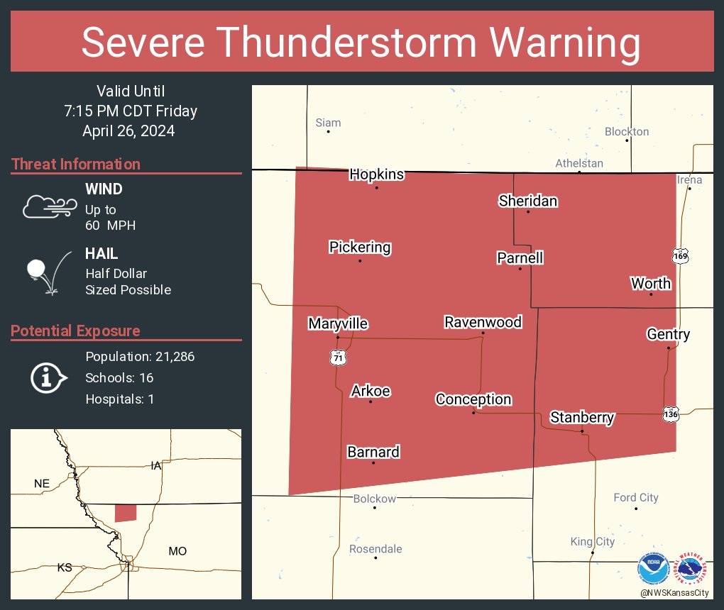 Severe Thunderstorm Warning including Maryville MO, Stanberry MO and  Grant City MO until 7:15 PM CDT