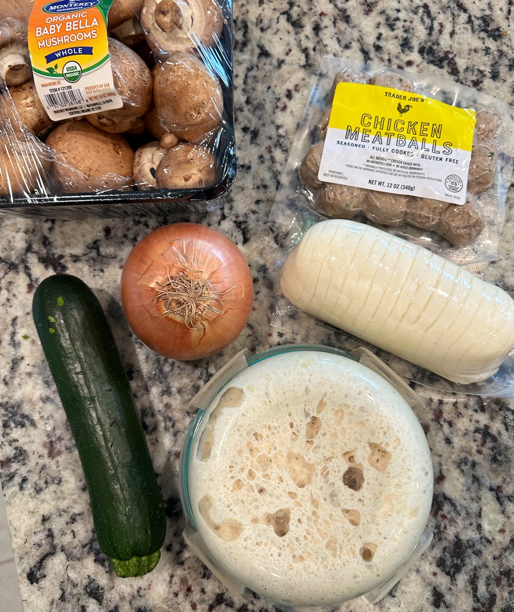 Happy Friday!

Pizza night is in progress: 
🍕Dough fermenting. 
🍕Mushrooms, zucchini, onions, chicken meatballs ready to be sliced & sautéed for toppings. 
🍕Cheese ready in copious amounts. 

Who’s hungry? 

#twittersupperclub #pizzanight #Friday #hungry #homecooking #pizza