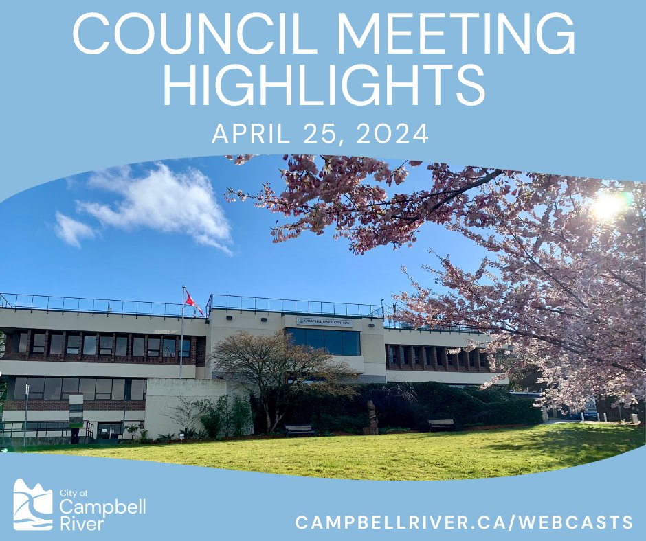 Highlights of the April 25, 2024, Council meeting are now available online. Read them at campbellriver.ca/council-meetin… and stay up to date on what is happening at the City of Campbell River. To watch the meeting, visit campbellriver.ca/webcasts.