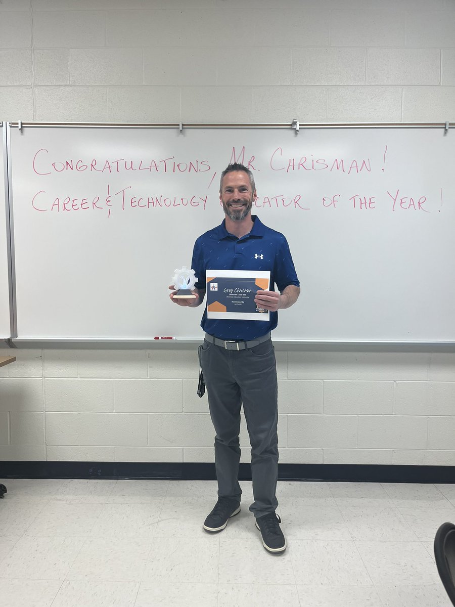 dschoess's tweet photo. Congratulations to Wheaton North’s Greg Chrisman on being recognized today as the Career and Technical Education Educator of the Year!  Mr. Chrisman’s contributions in WN’s Business Incubator and Architecture programs have been tremendous and he is very deserving. @WN_Principal https://t.co/a7qZKBVK3k