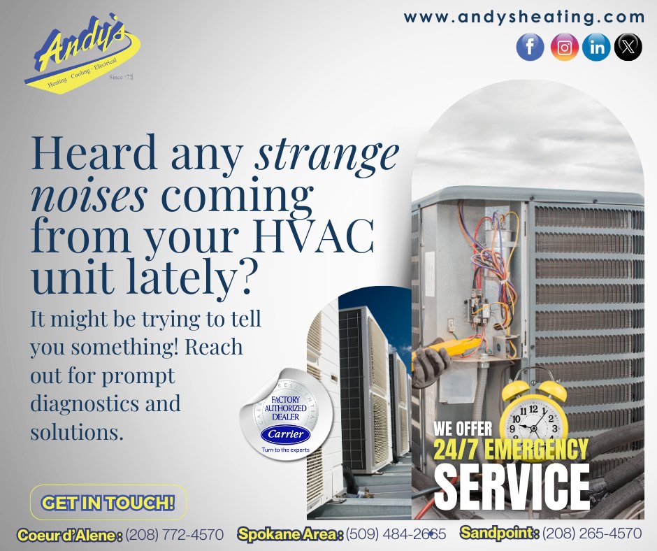 AndysHeating's tweet photo. Reach out to Andy's Heating, Cooling, and Electrical for prompt diagnostics and solutions. Your peace of mind is just a message away! 
.
.
.
#AndysHVAC #HVACMaintenance #DaltonGardens #Spokanehvac #Idahohvac #HeatingCooling #hvaclife #airconditioning https://t.co/PjAkHj2nSR