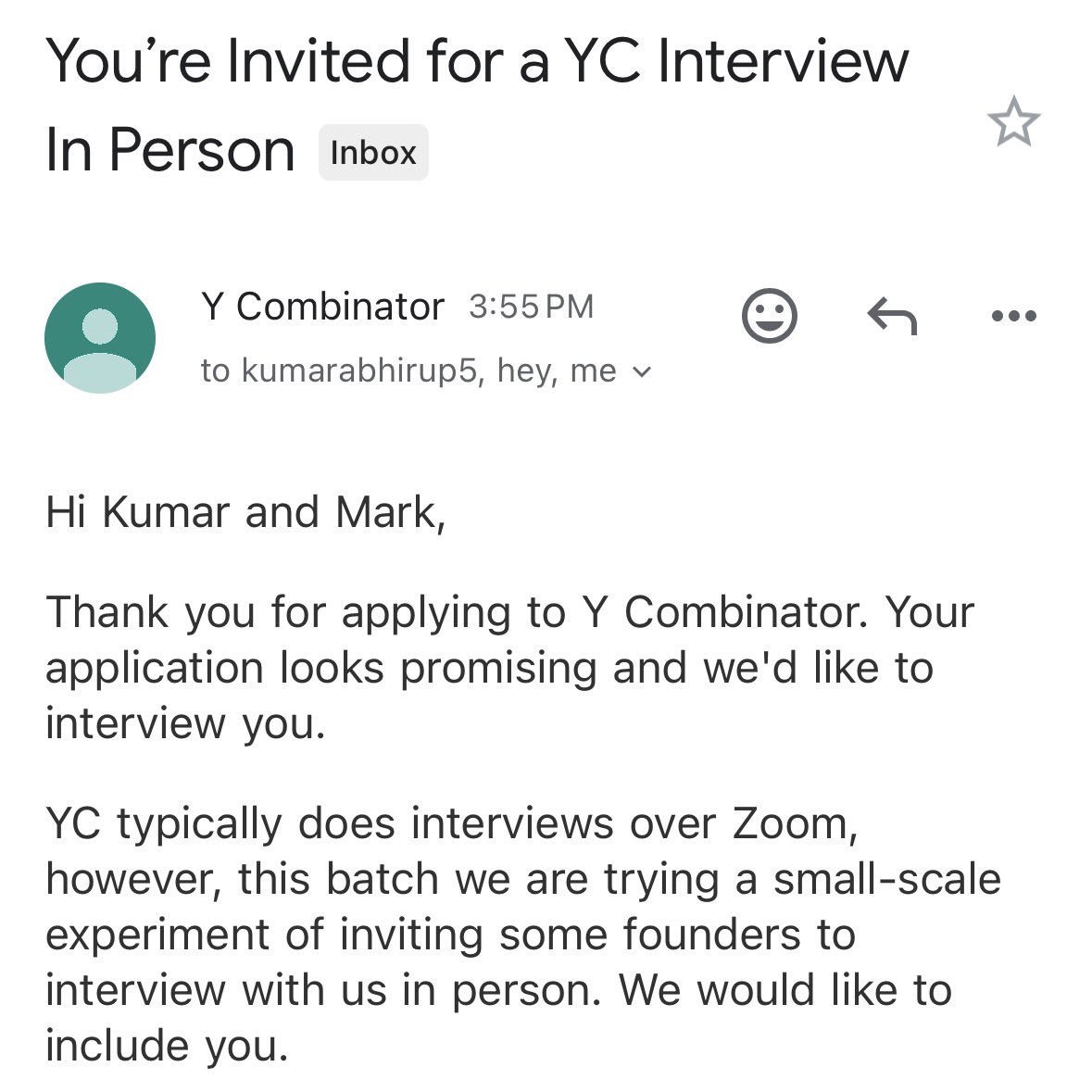 Excited to interview with @ycombinator partners with @kumareth next week!