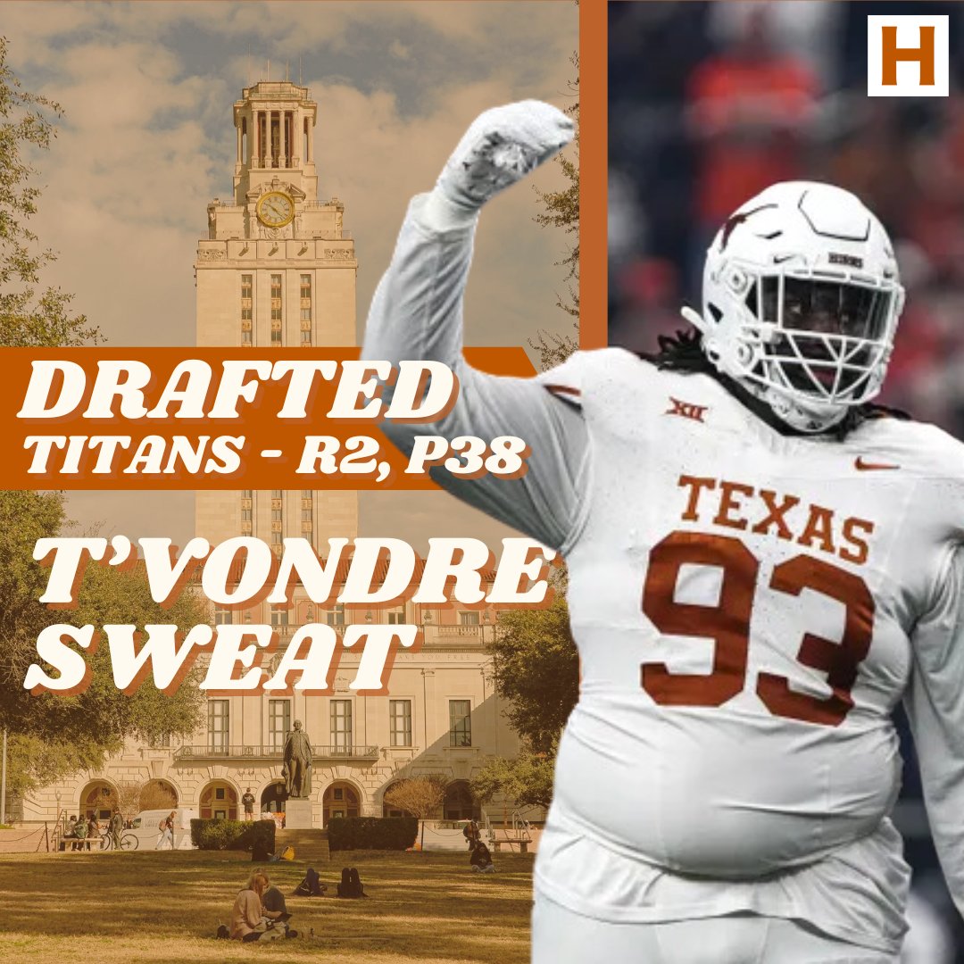 T'Vondre the Titan The Titans have drafted T'vondre Sweat with the 38th pick in the 2024 NFL draft! #HookEm Read more here: statesman.com/story/sports/c…