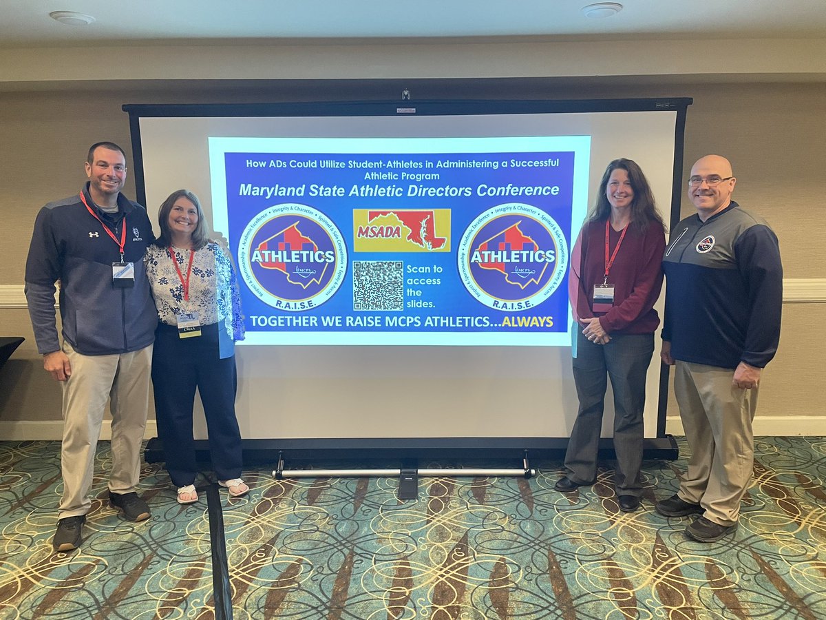 So proud of our @MCPSAthletics leaders who presented today at the @MDSADA State Athletic Directors Conference! Thank u for sharing strategies for utilizing student voice in administering a successful athletic program! #WeRAISE @MPSSAA_Org @BrookSports @BlairAthletics @WJWildcats