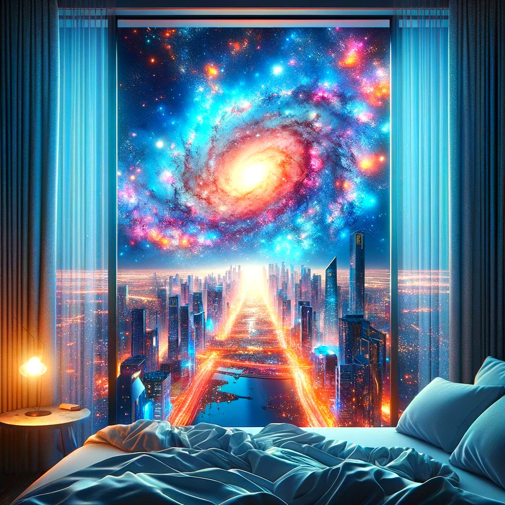 My bedroom view.  #aiart #artwork #artsy #galaxy #view #bedroom #aibedroom #aiartist #aicommunity #aigalaxy #galaxyart #windowview