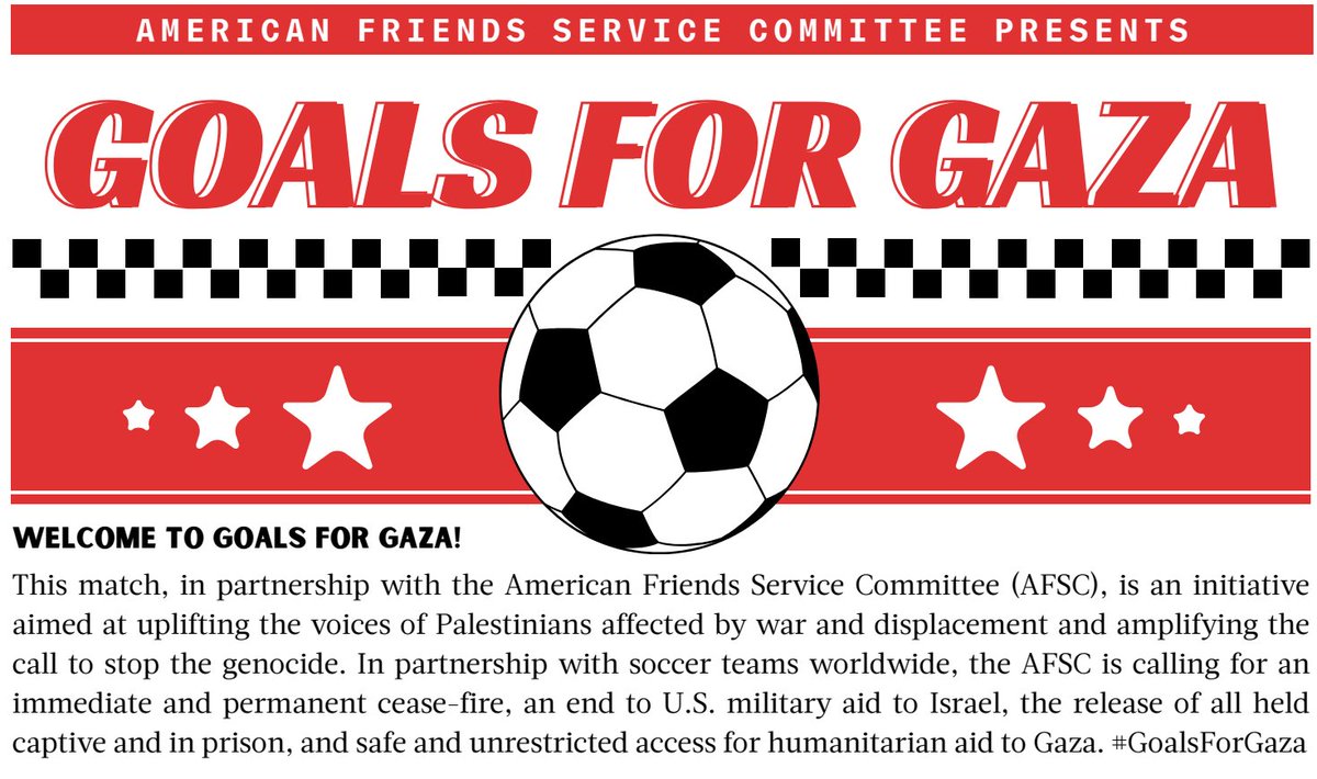 Eager to hear news of a #GoalsforGaza soccer tournament in Rafah on Sunday organized by my @afsc_org colleagues in Gaza. afsc.org/goals-gaza