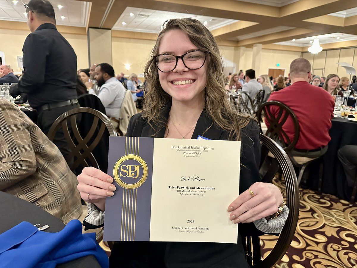 Congrats to @alexashrake901 of @Indiana_Lawyer and Tyler Fenwick for 2nd place in criminal justice reporting at the Indiana SPJ awards banquet! Yea!